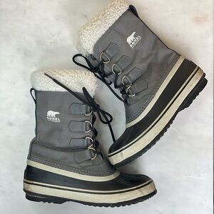Sorel Women's Gray, Black and White Winter Rain Boots with Sherpa Cuff